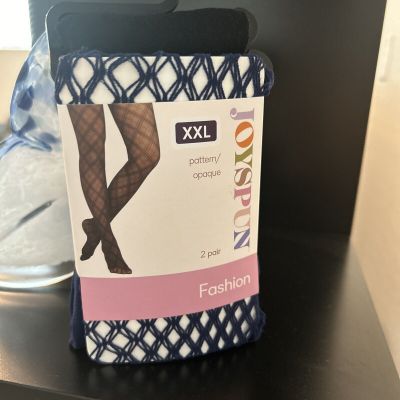 2 Pair Joyspun Size XXL Pattern & Opaque Tights Fashion NEW w/tags (Women)